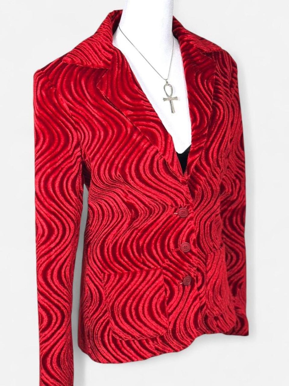 Vintage 90s Whimsigoth Red Velvet Button Up Jacket, Size Small